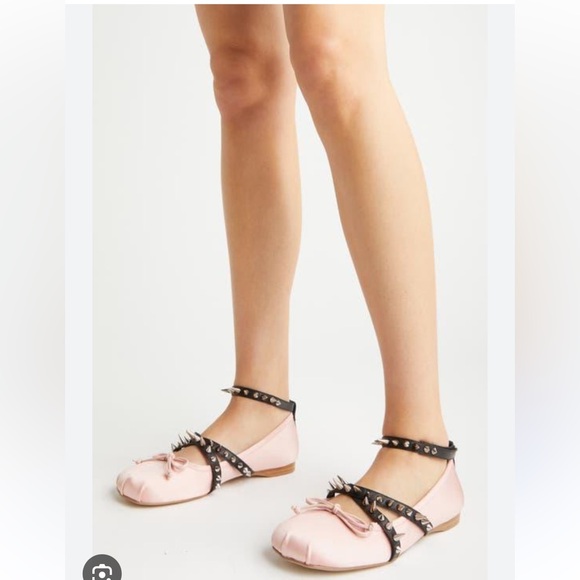 Jeffrey Campbell pink satin CHOREO-SPK spiked wrap ballet flats - Picture 4 of 10